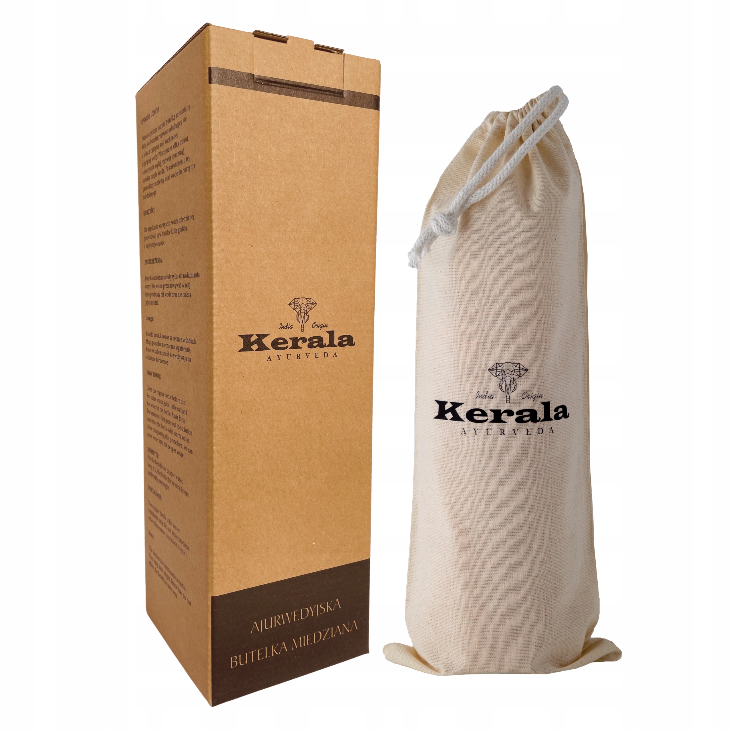 Miedziana butelka na wodę antybakteryjna grawer logo Kerala 1000ml - obrazek 5